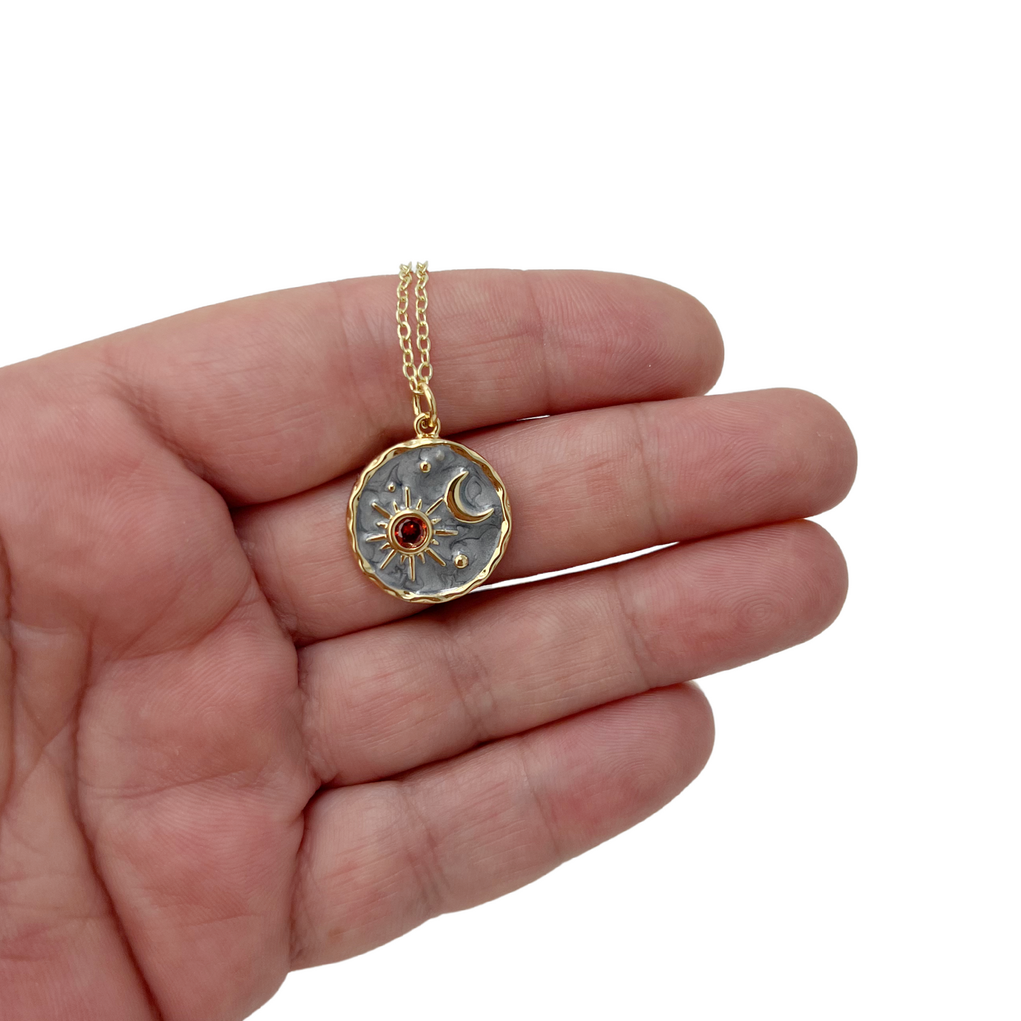 Sun and moon friendship coin necklace