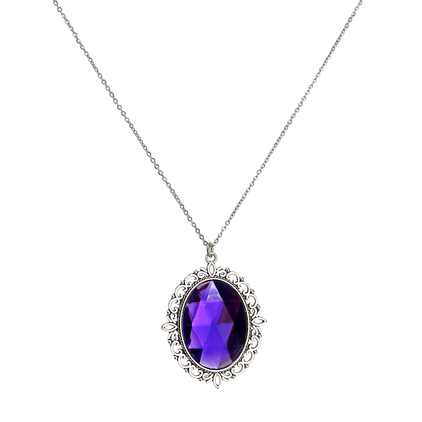 Magical royal purple cameo pendant silver necklace