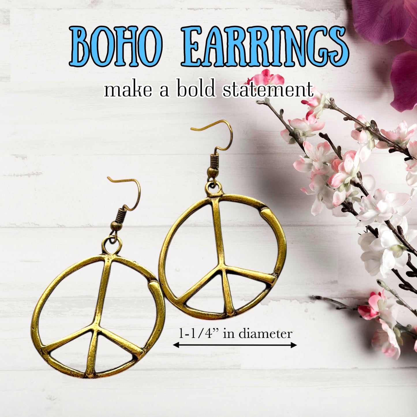 Peace sign hoop earrings peace symbol charm