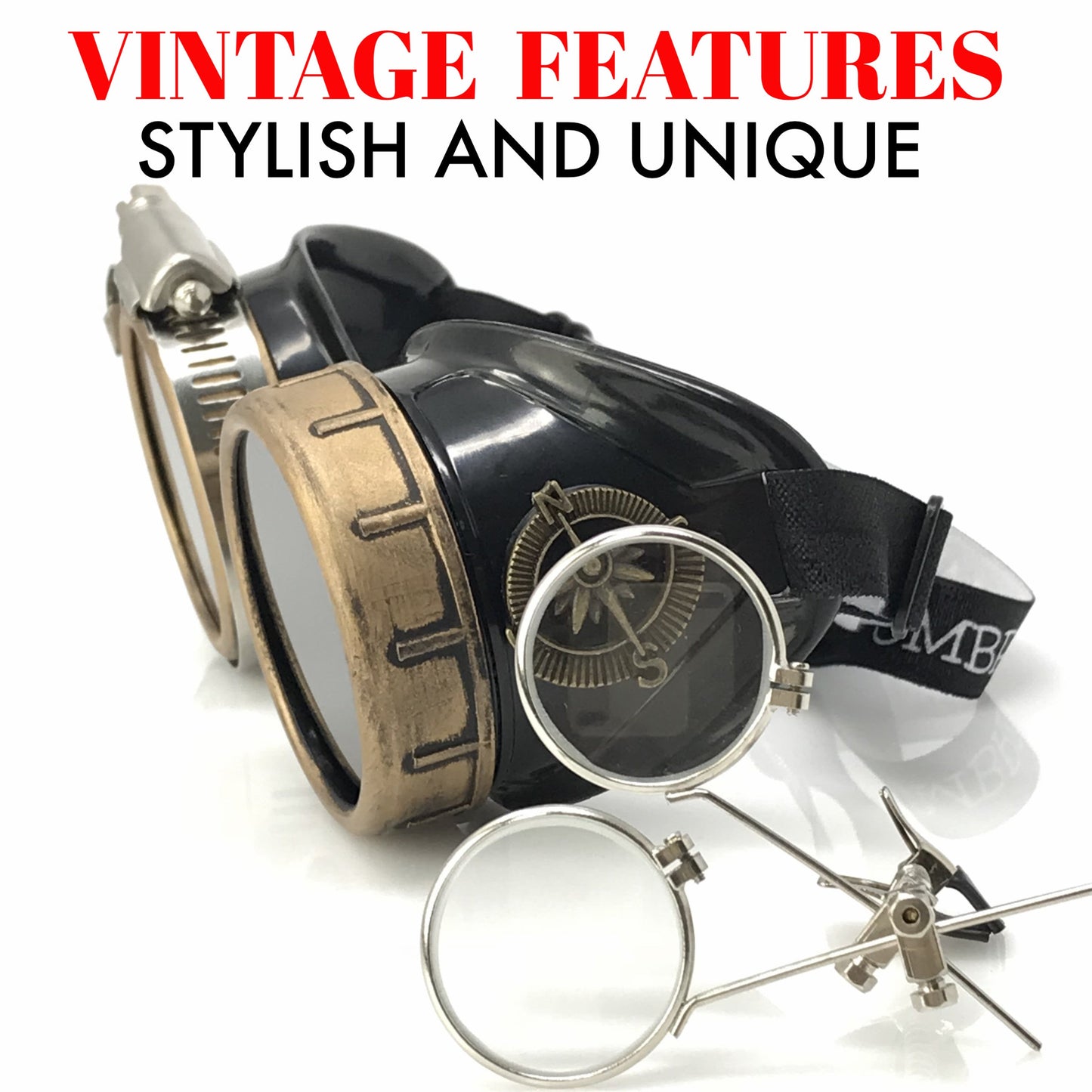 Steampunk Goggles with magnifying loupes black lenses