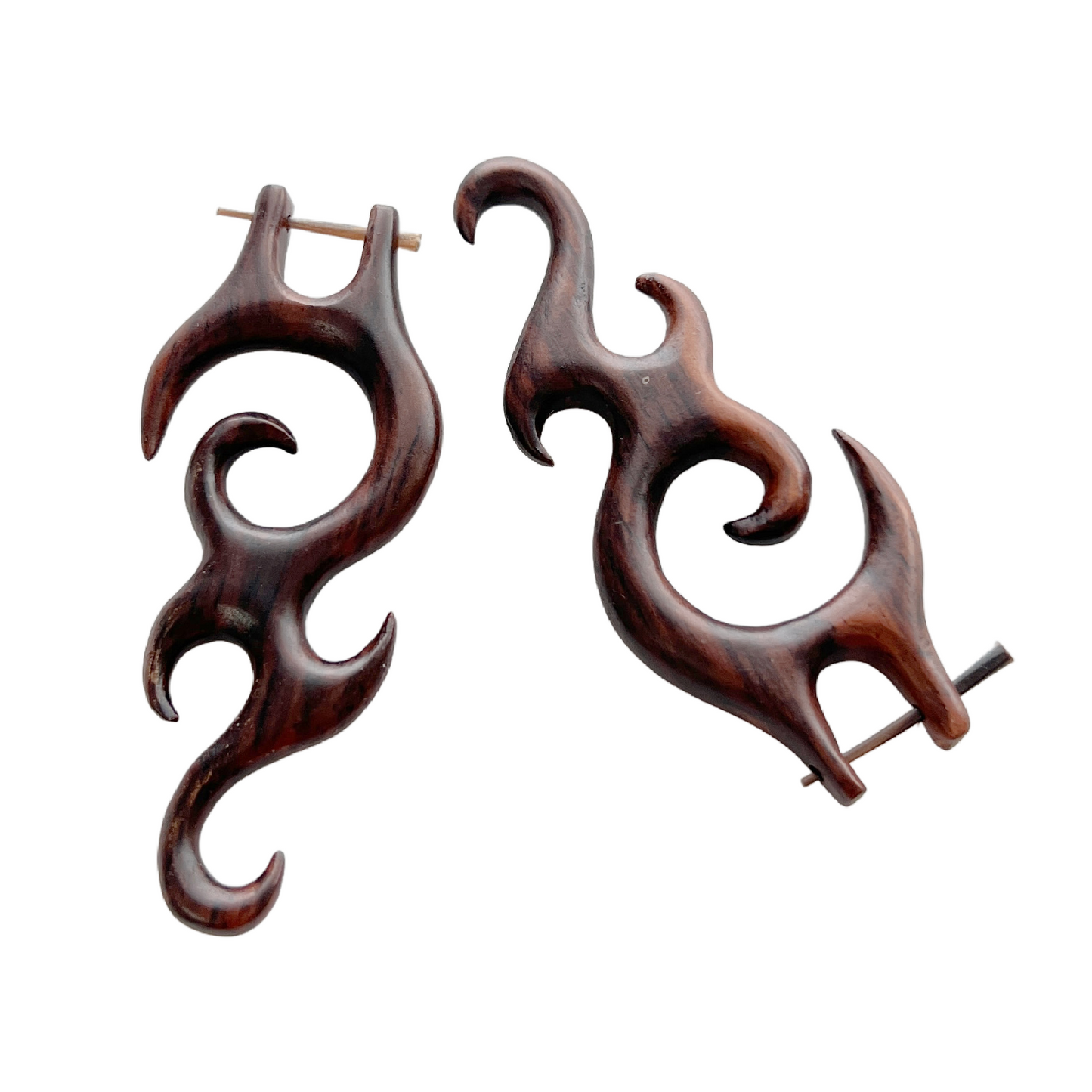 Tribal Organic Wooden Cool Stud edgy Earrings Fake Gauges bohemian