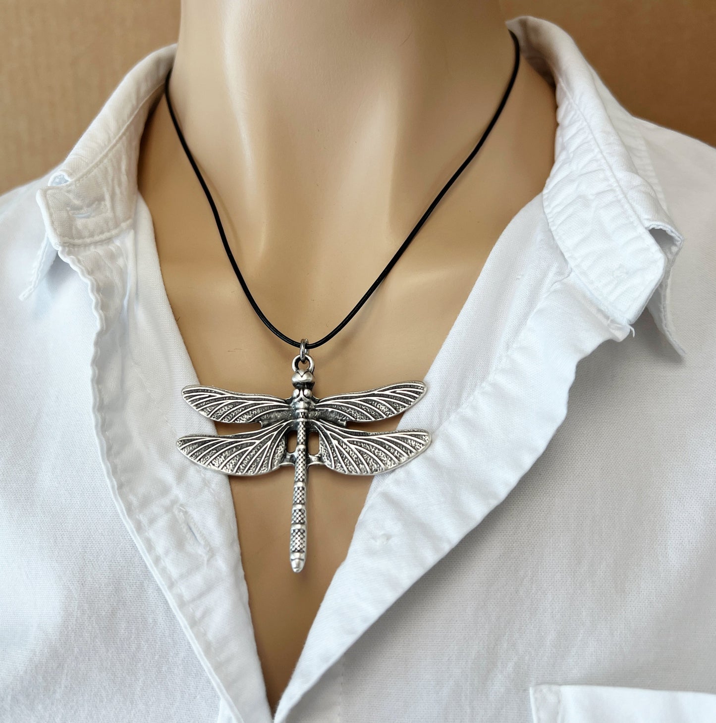 Bohemian dragonfly whimsy necklace silver tone