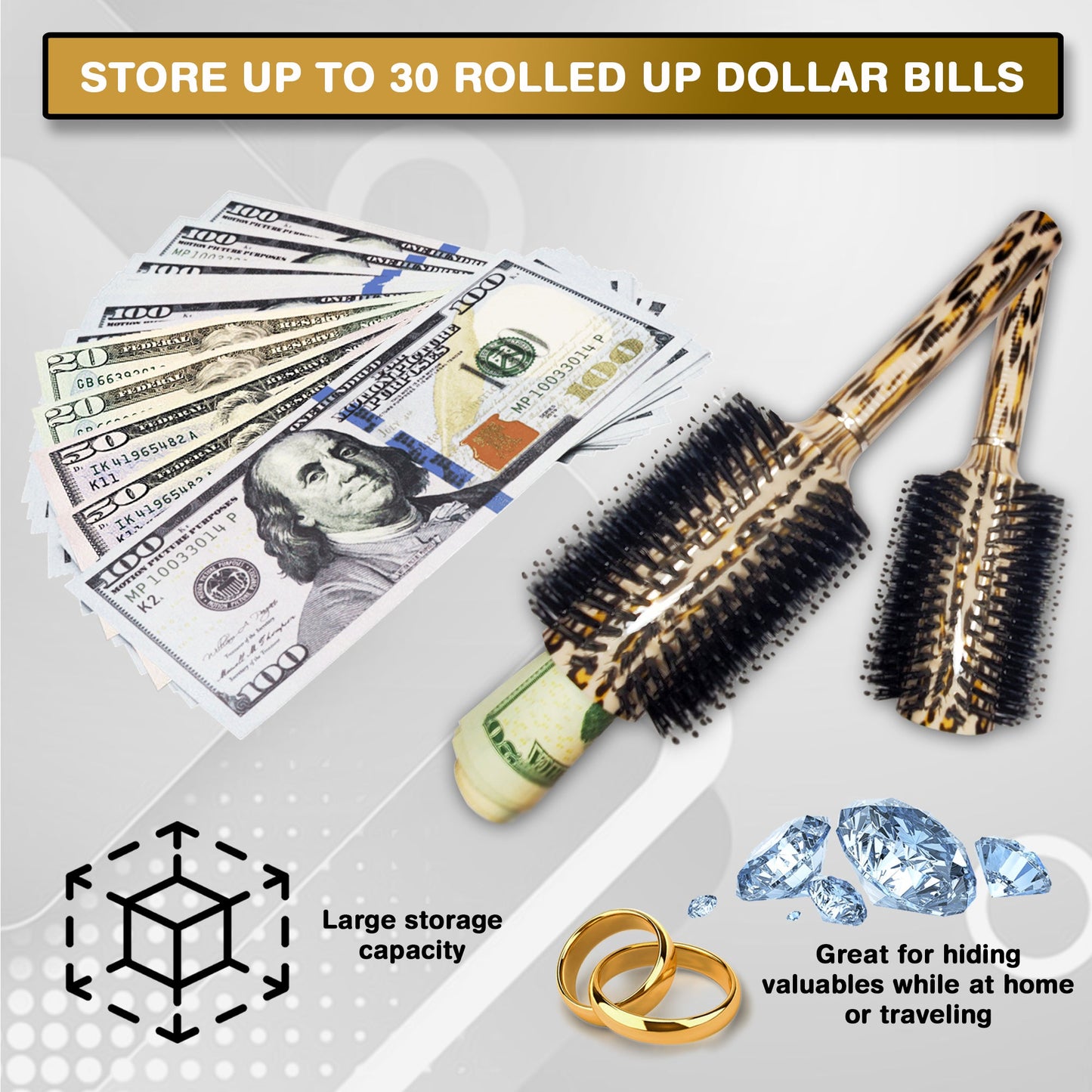 Leopard Print Brush Diversion Safe - Real Brush with a Secret compartment for hiding valuable items