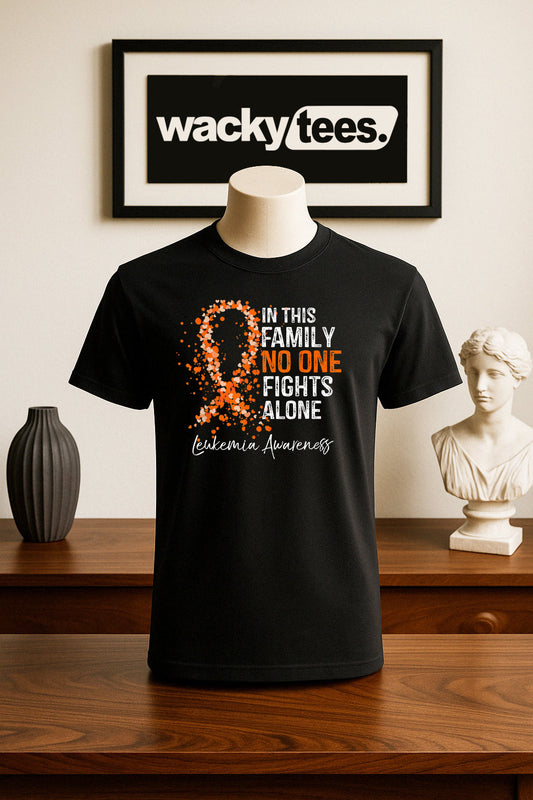 In This Family Nobody Fights Alone Leukemia Cancer Awareness  Graphic Tee Shirt