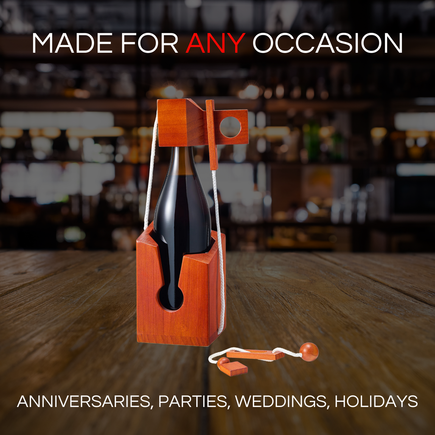 Wine Bottle Puzzle Game - 3D Wooden Wine Bottle Holder - Challenging Solve The Puzzle Lock Games for Adults 21+, Functional Champagne Red Wine Storage, Wine Lover Gifts, Game Night, Housewarming Gift