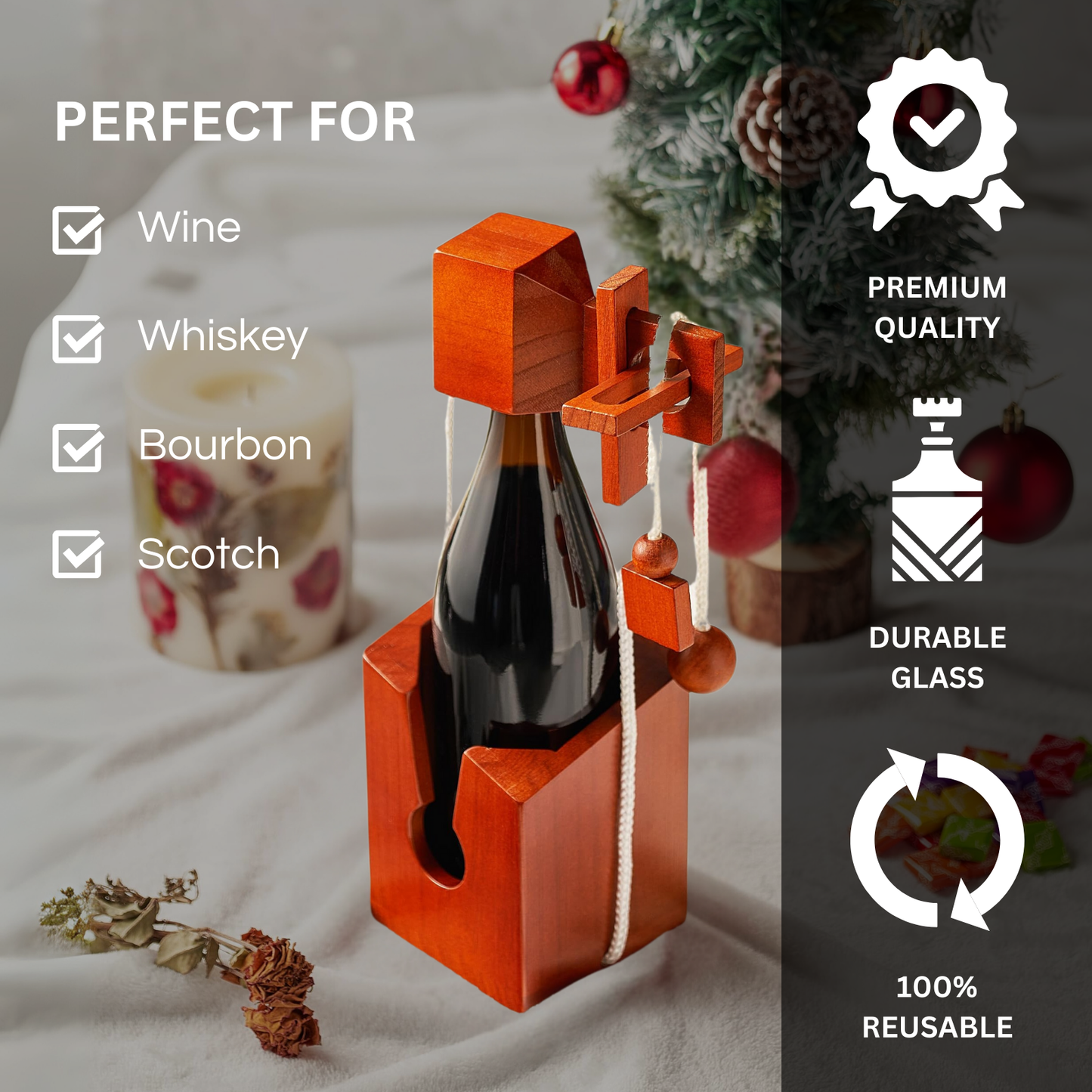 Wine Bottle Puzzle Game - 3D Wooden Wine Bottle Holder - Challenging Solve The Puzzle Lock Games for Adults 21+, Functional Champagne Red Wine Storage, Wine Lover Gifts, Game Night, Housewarming Gift