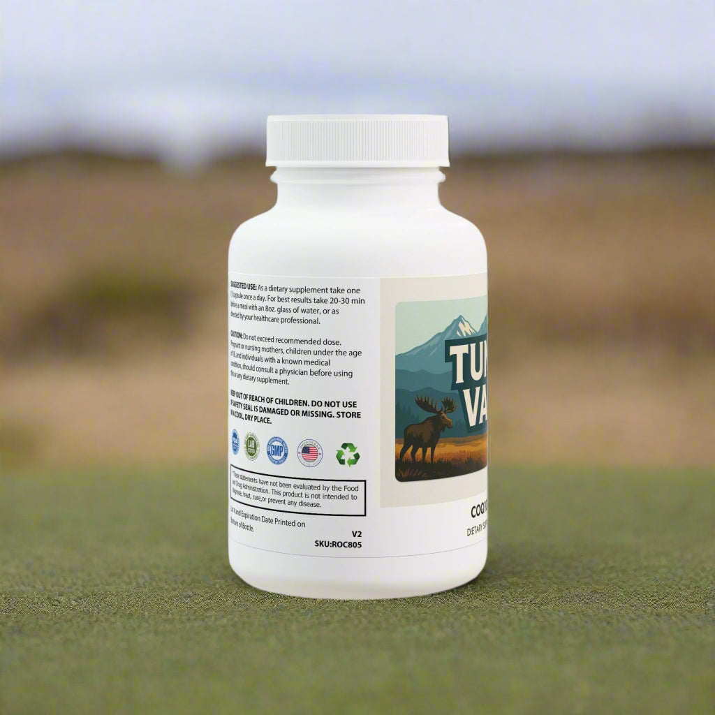 Supplement bottle with label on a white background