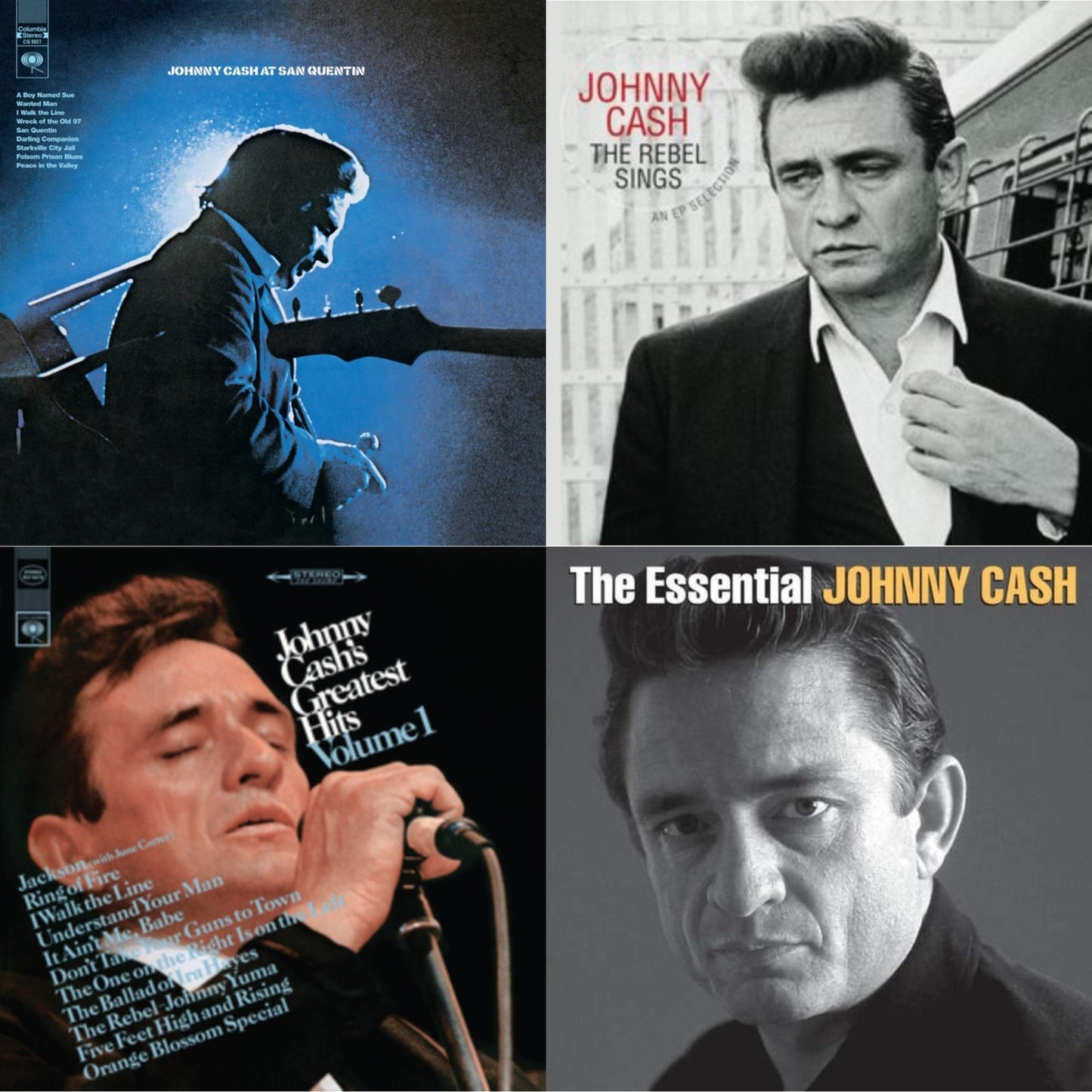 At San Quentin & Greatest Hits, Volume 1 & Rebel Sings (Crystal Clear & Solid Silver LP Vinyl) & Essential Johnny Cash