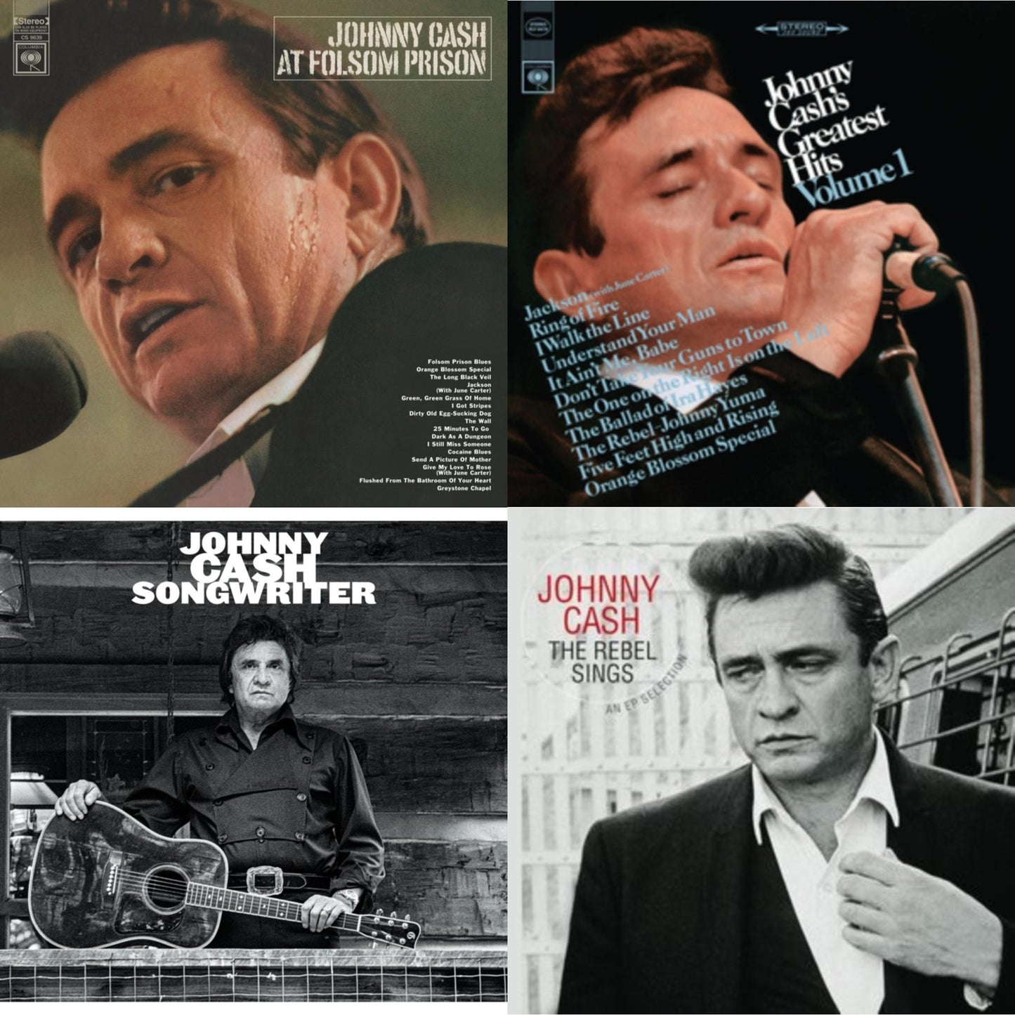 At Folsom Prison & Greatest Hits, Volume 1 & Songwriter & Rebel Sings (Crystal Clear & Solid Silver LP Vinyl)