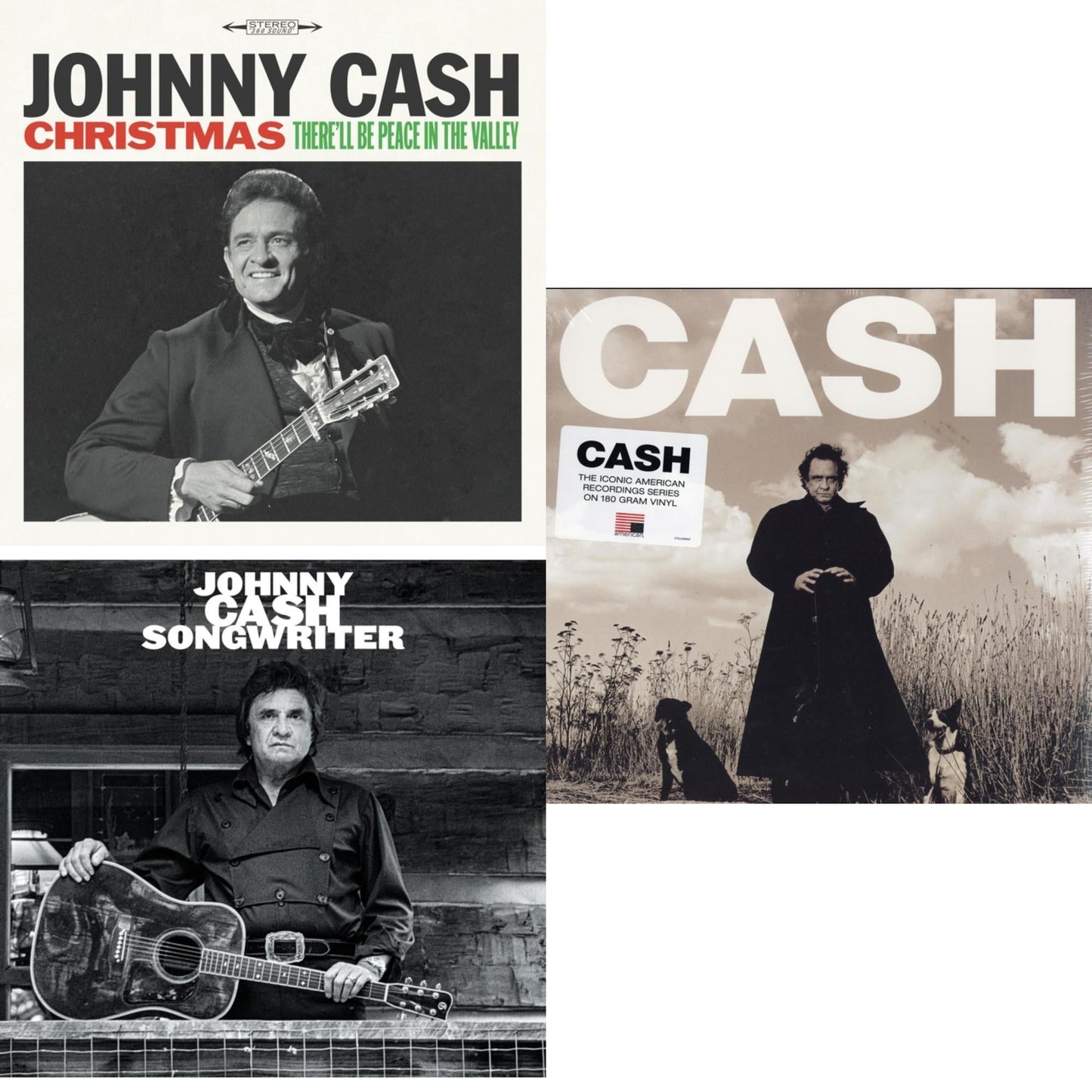 Johnny Cash - Songwriter & American Recordings & Christmas: There'll Be Peace In The Valley - LP Vinyl Bundle