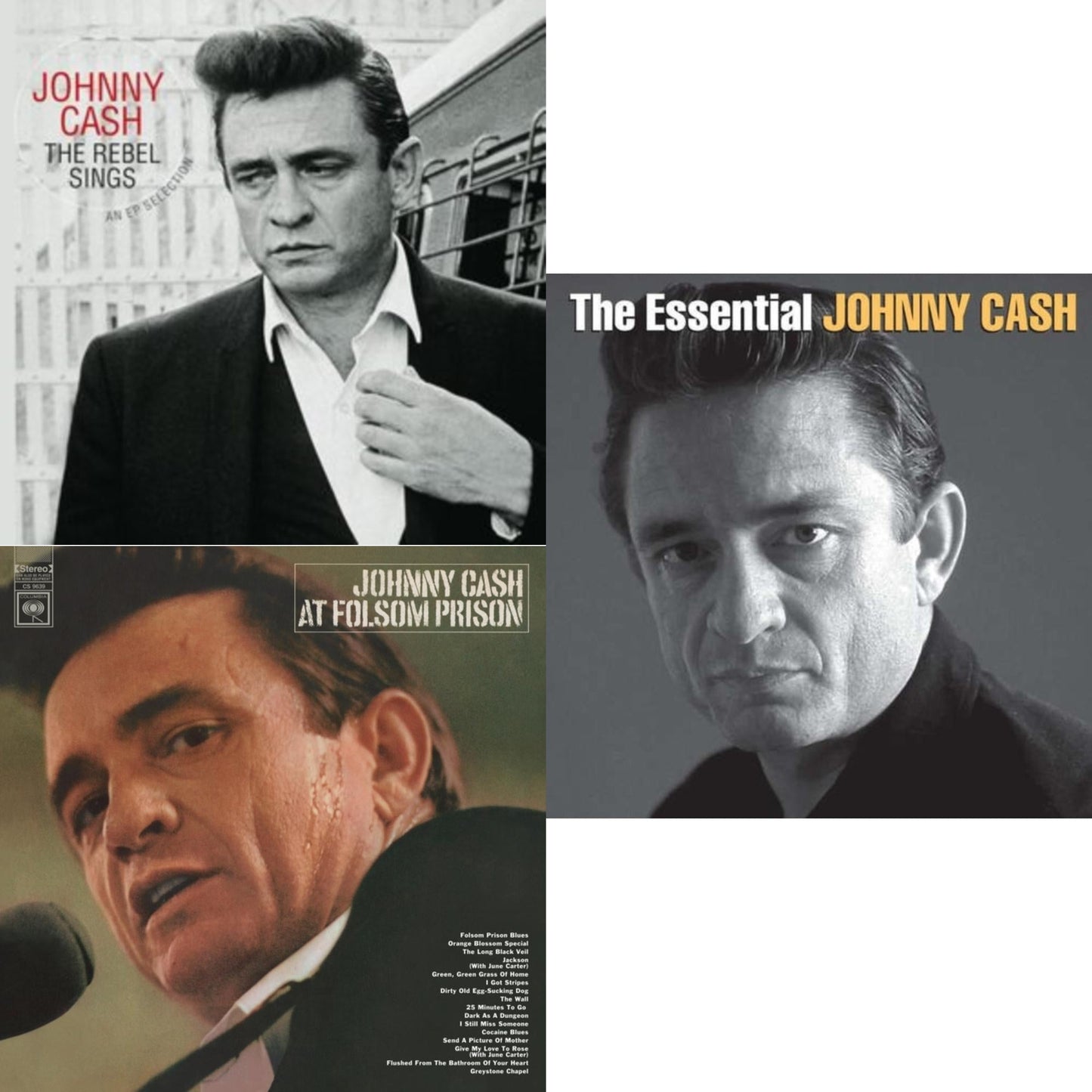 At Folsom Prison & Rebel Sings (Crystal Clear & Solid Silver LP Vinyl) & Essential Johnny Cash