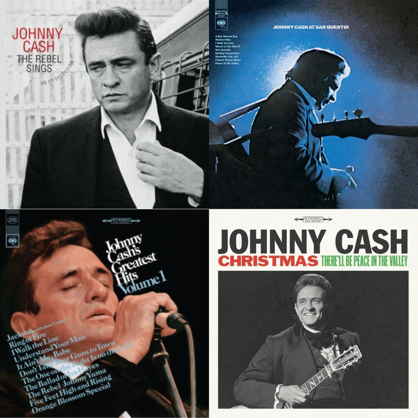 At San Quentin & Greatest Hits, Volume 1 & Rebel Sings (Crystal Clear & Solid Silver LP Vinyl) & Christmas: There'll Be Peace In The Valley