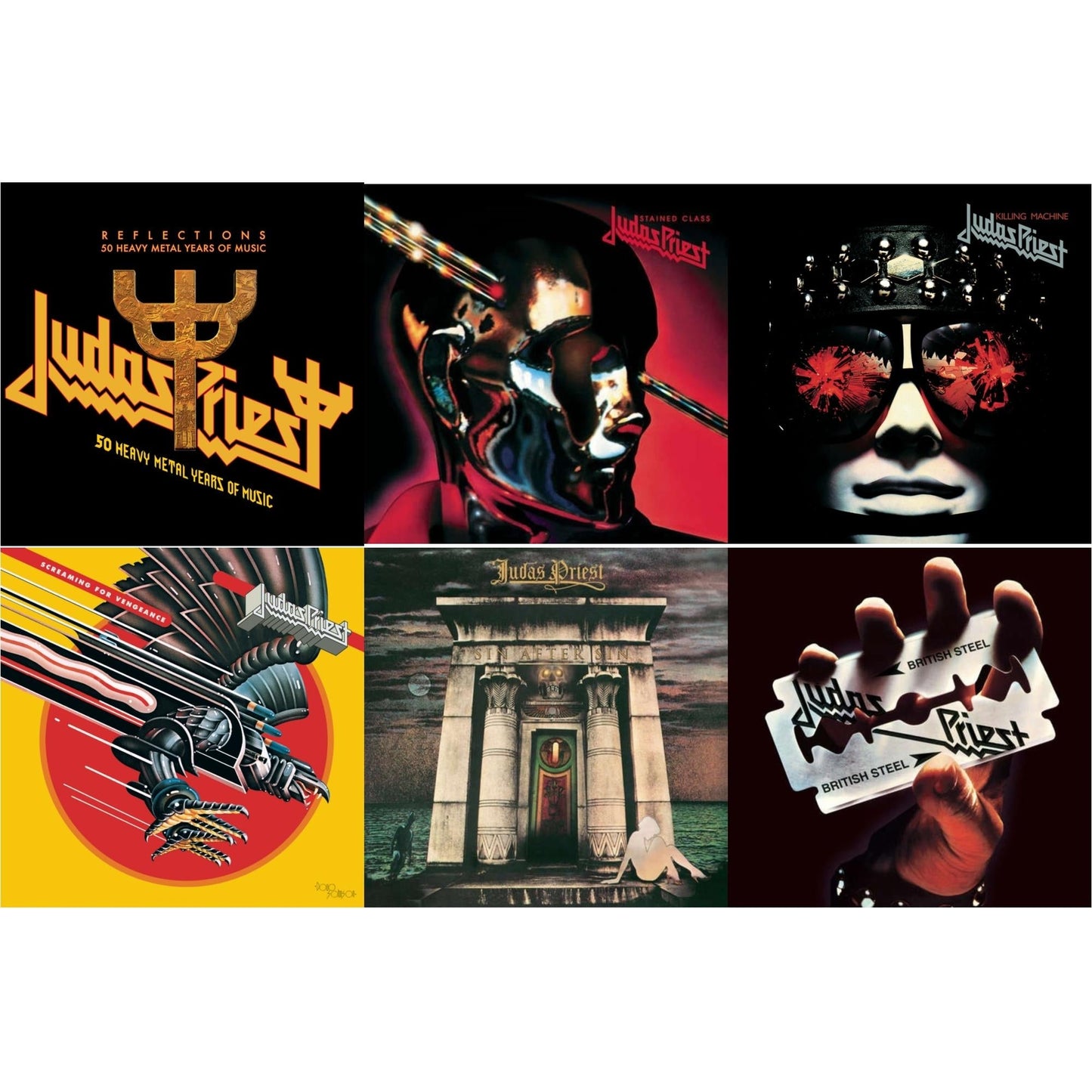 Reflections - 50 Heavy Metal Years Of Music (2LP/180G/Red Vinyl) & Sin After Sin (180G/Dl Card) & Stained Class (180G/Dl Card) & Killing Machine (180G/Dl Card) & Screaming For Vengeance (180G/Dl Card) & British Steel (180G)(Dl Code)