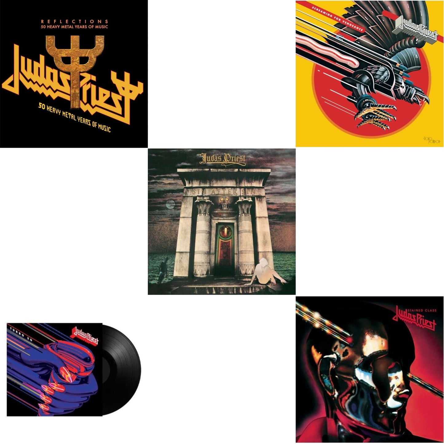Reflections - 50 Heavy Metal Years Of Music (2LP/180G/Red Vinyl) & Turbo 30 (150G) & Sin After Sin (180G/Dl Card) & Stained Class (180G/Dl Card) & Screaming For Vengeance (180G/Dl Card)