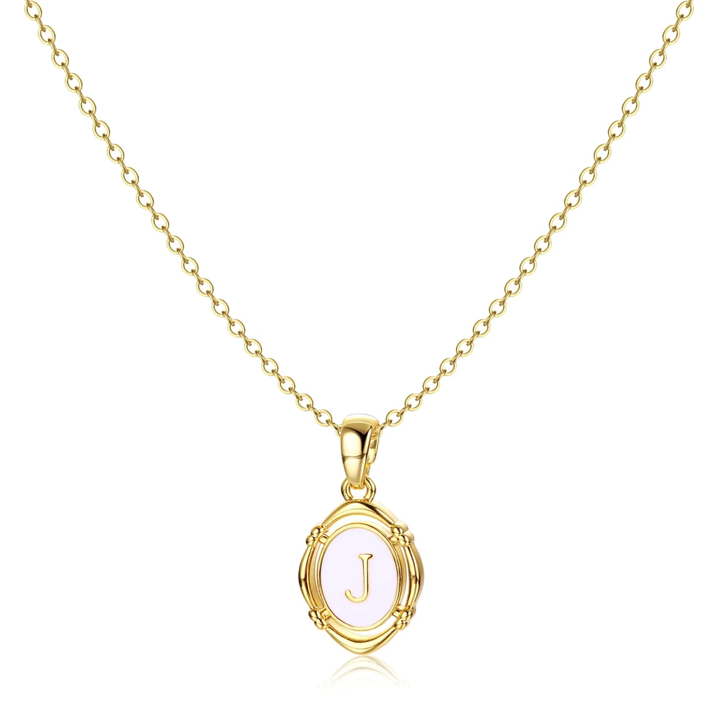 Krfy Gold Initial J Necklaces for Women - Dainty Charm Necklaces 14K Gold Plated Oval Letter White Enamel Personalized Name Necklaces for Women Trendy Gold Necklace Jewelry