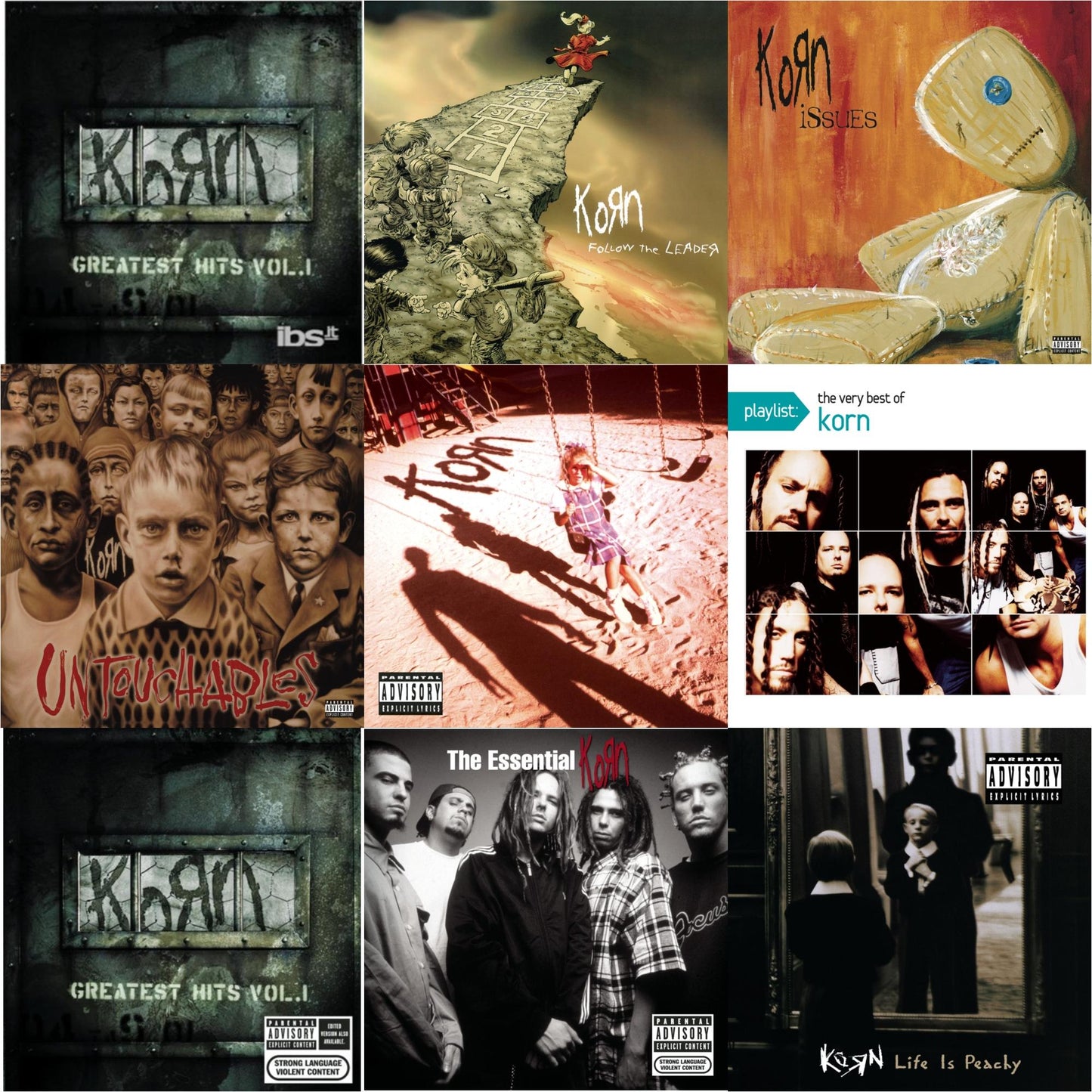 Korn - Greatest Hits Vol.1 & Greatest Hits Vol.1 & Essential Korn & Life Is Peachy & Korn (Explicit) & Issues (Explicit) & Untouchables & Playlist: Very Best Of Korn & Follow The Leader - CD Bundle