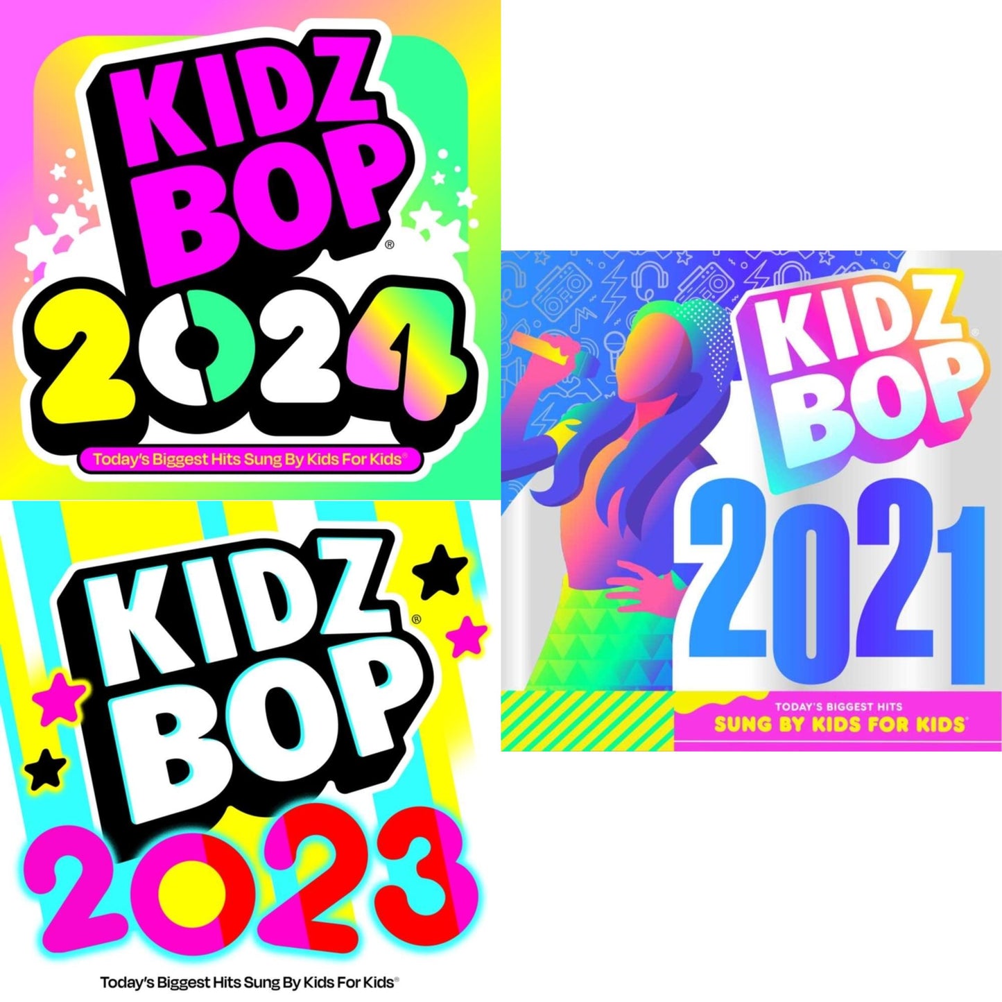 Kidz Bop 2021 (Neon Green LP Vinyl) & Kidz Bop 2023 (Electric Blue LP Vinyl) & Kidz Bop 2024 (Pop Star Pink LP Vinyl)