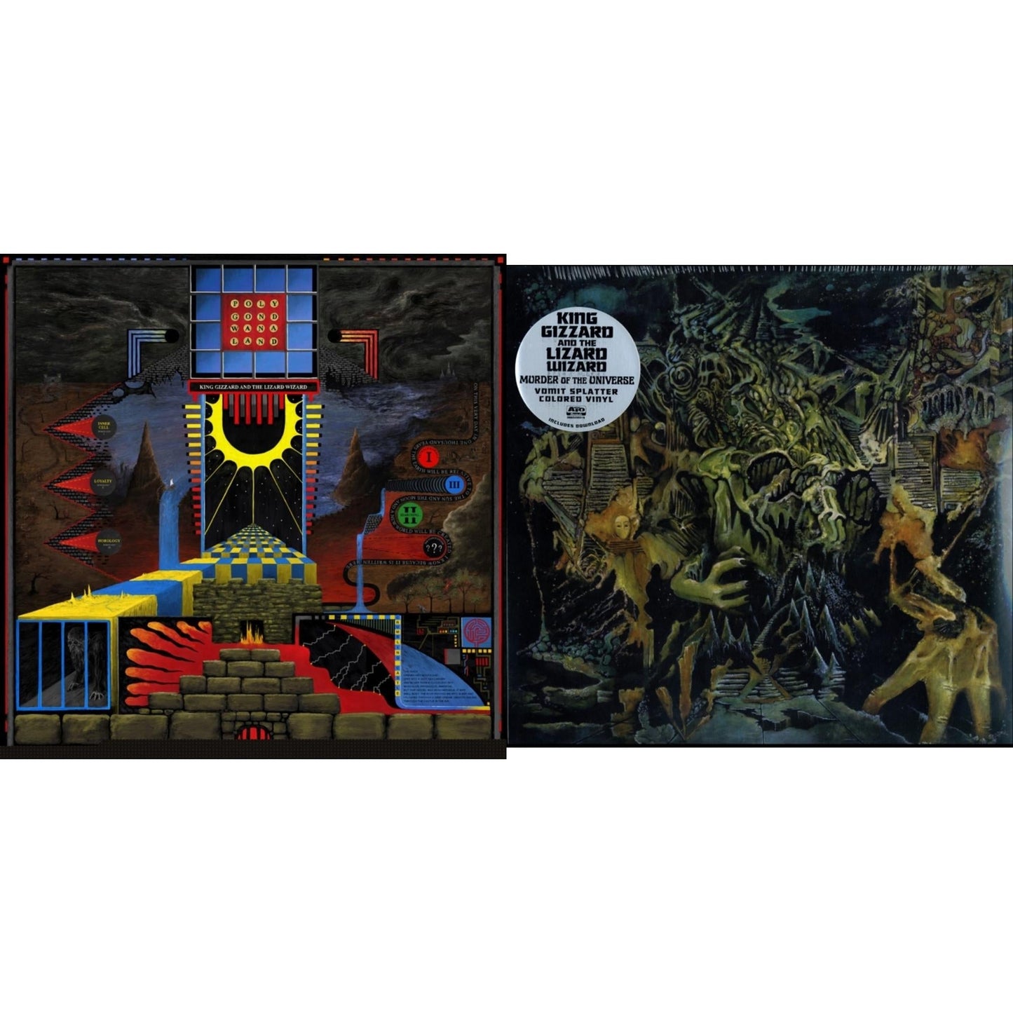 King Gizzard & The Lizard Wizard - Murder Of The Universe (Transparent Green W/Mustard Yelow Splatter LP Vinyl) & Polygondwanaland