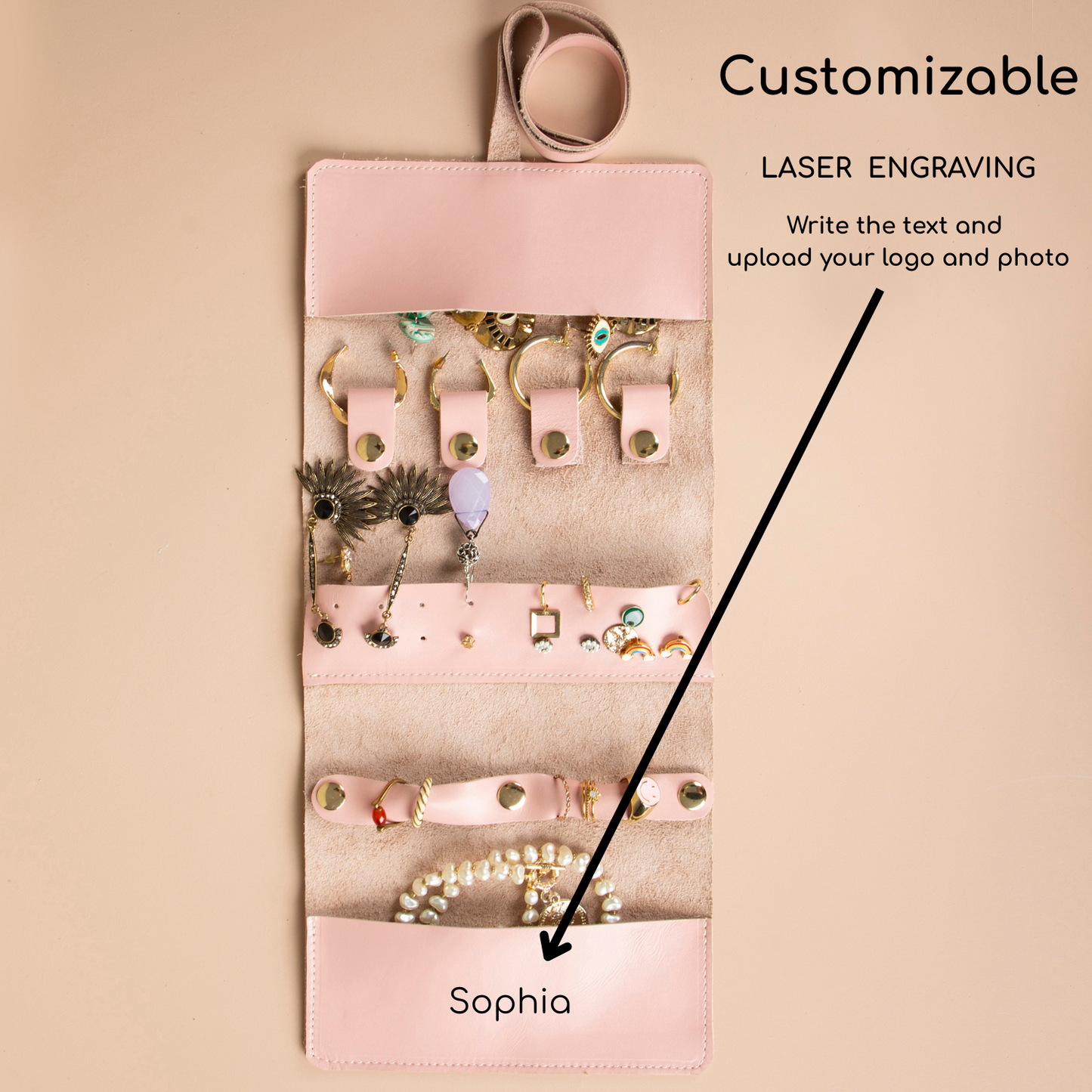 Leather Jewelry Roll - Blush Pink - Florence