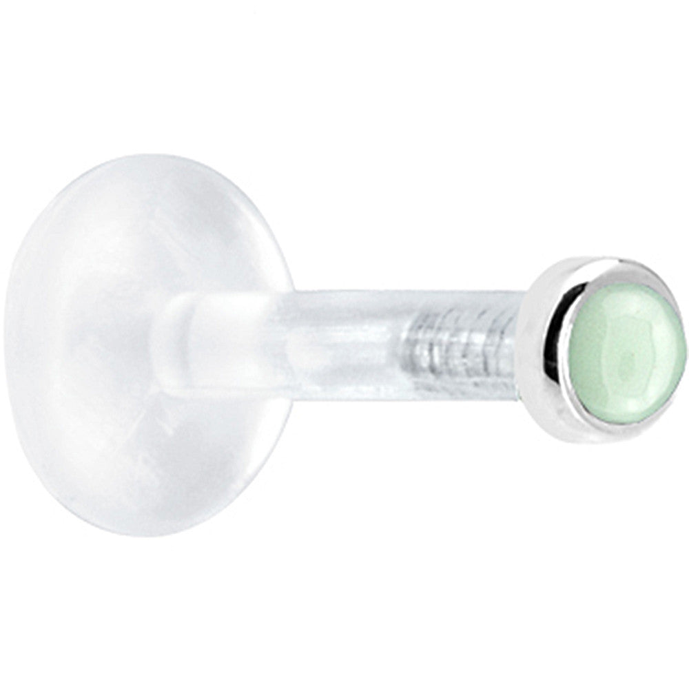 Solid 14K White Gold 2mm Genuine Aventurine Quartz Bioplast Push in Labret