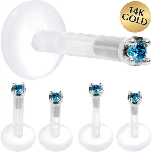 Solid 14K White Gold 1.5mm Genuine Blue Diamond Bioplast Push in Labret