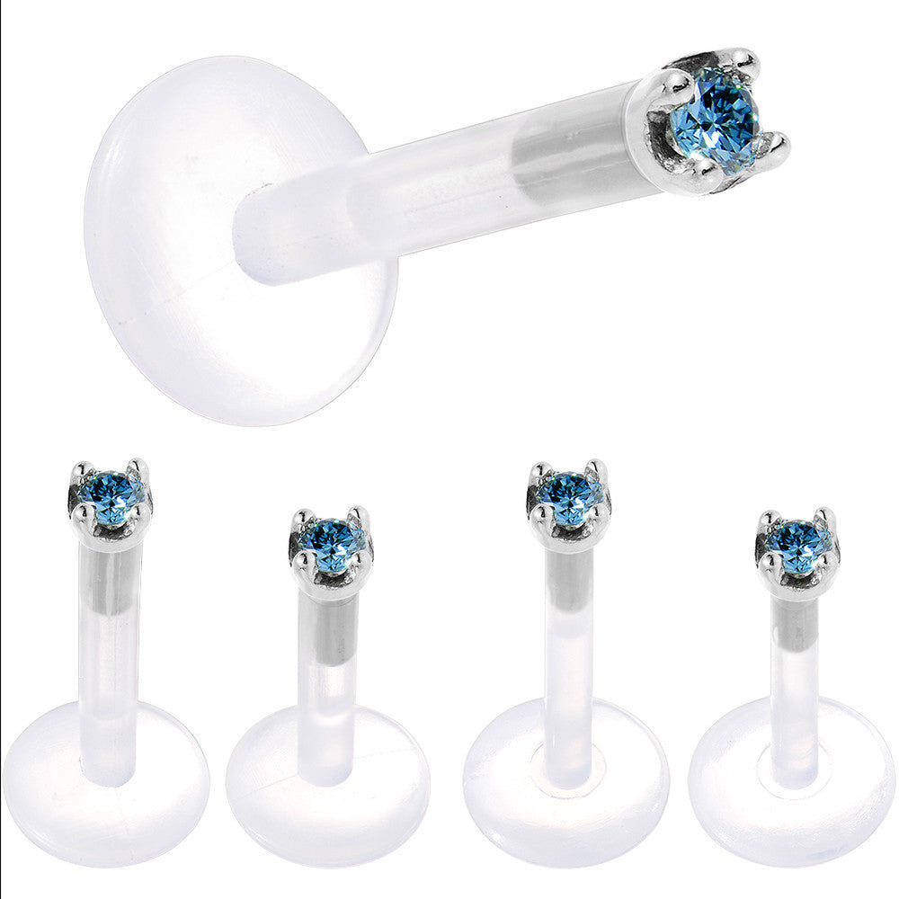 Solid 14K White Gold 1.5mm Genuine Blue Diamond Bioplast Push in Labret