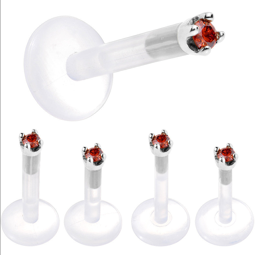 Solid 14K White Gold 1.5mm Genuine Red Diamond Bioplast Push in Labret