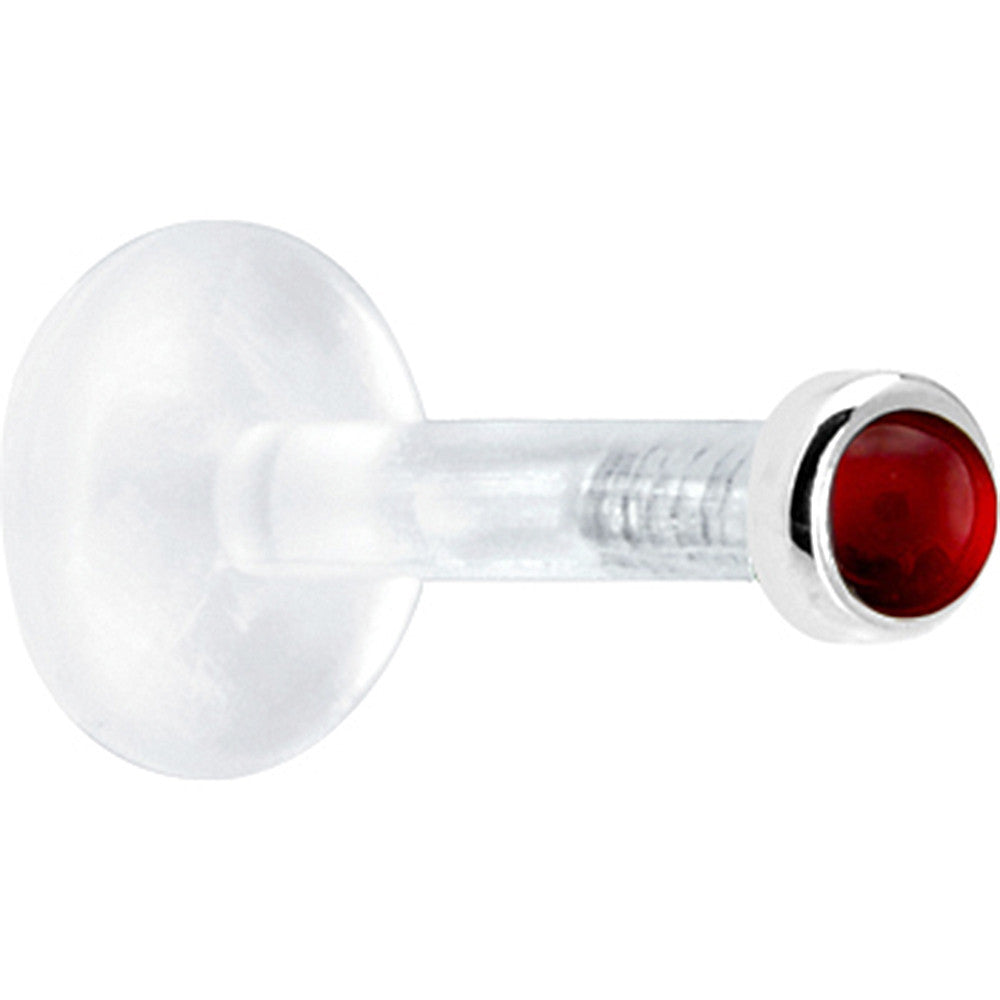 Solid 14K White Gold 2mm Genuine Ruby Bioplast Push in Labret