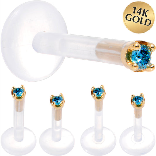 Solid 14K Yellow Gold 1.5mm Genuine Blue Diamond Bioplast Push in Labret