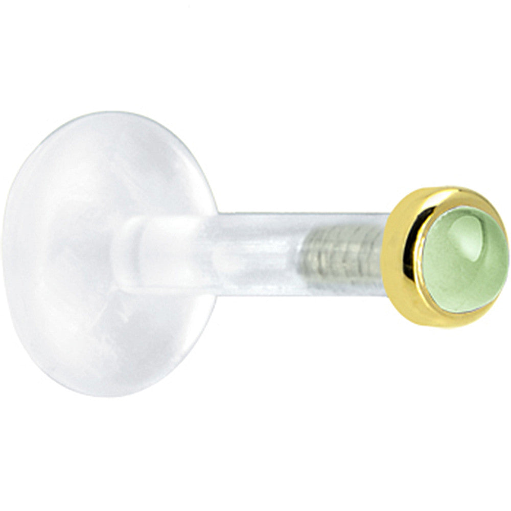 Solid 14K Yellow Gold 2mm Genuine Peridot Bioplast Push in Labret