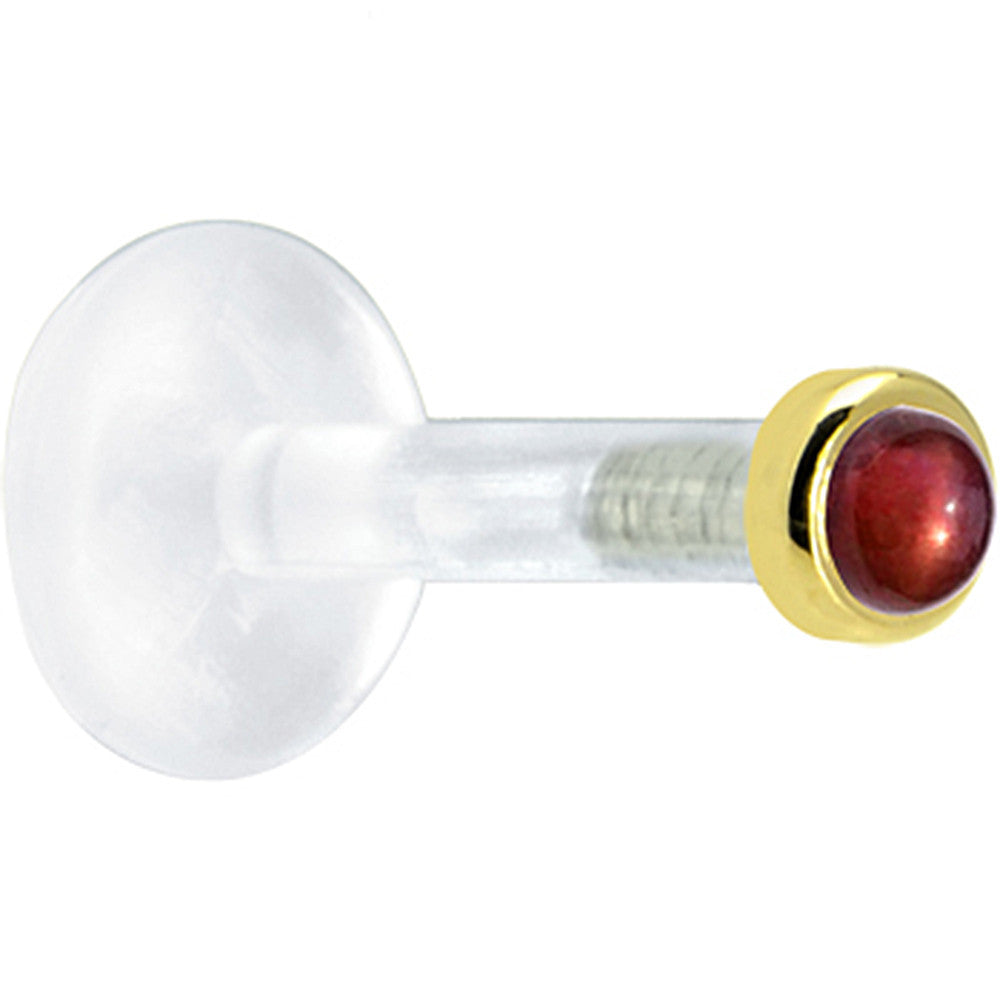 Solid 14K Yellow Gold 2mm Genuine Red Garnet Bioplast Push in Labret