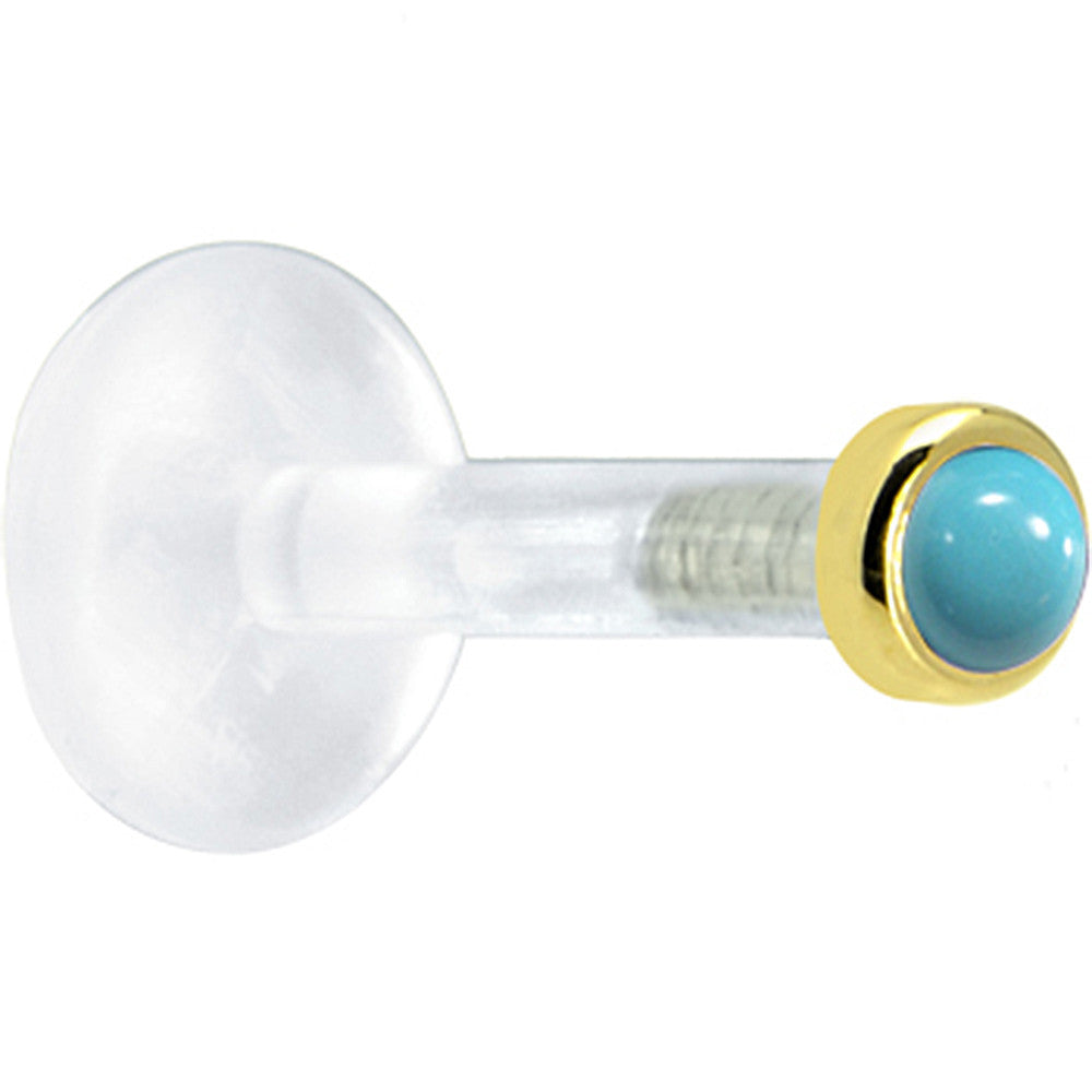 Solid 14K Yellow Gold 2mm Genuine Turquoise Bioplast Push in Labret