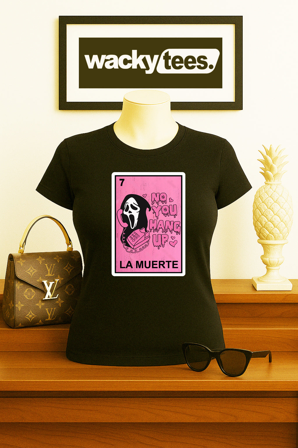 La Muerte Ghostface No You Hang up Loteria Mexican Bingo Graphic Tee Shirt