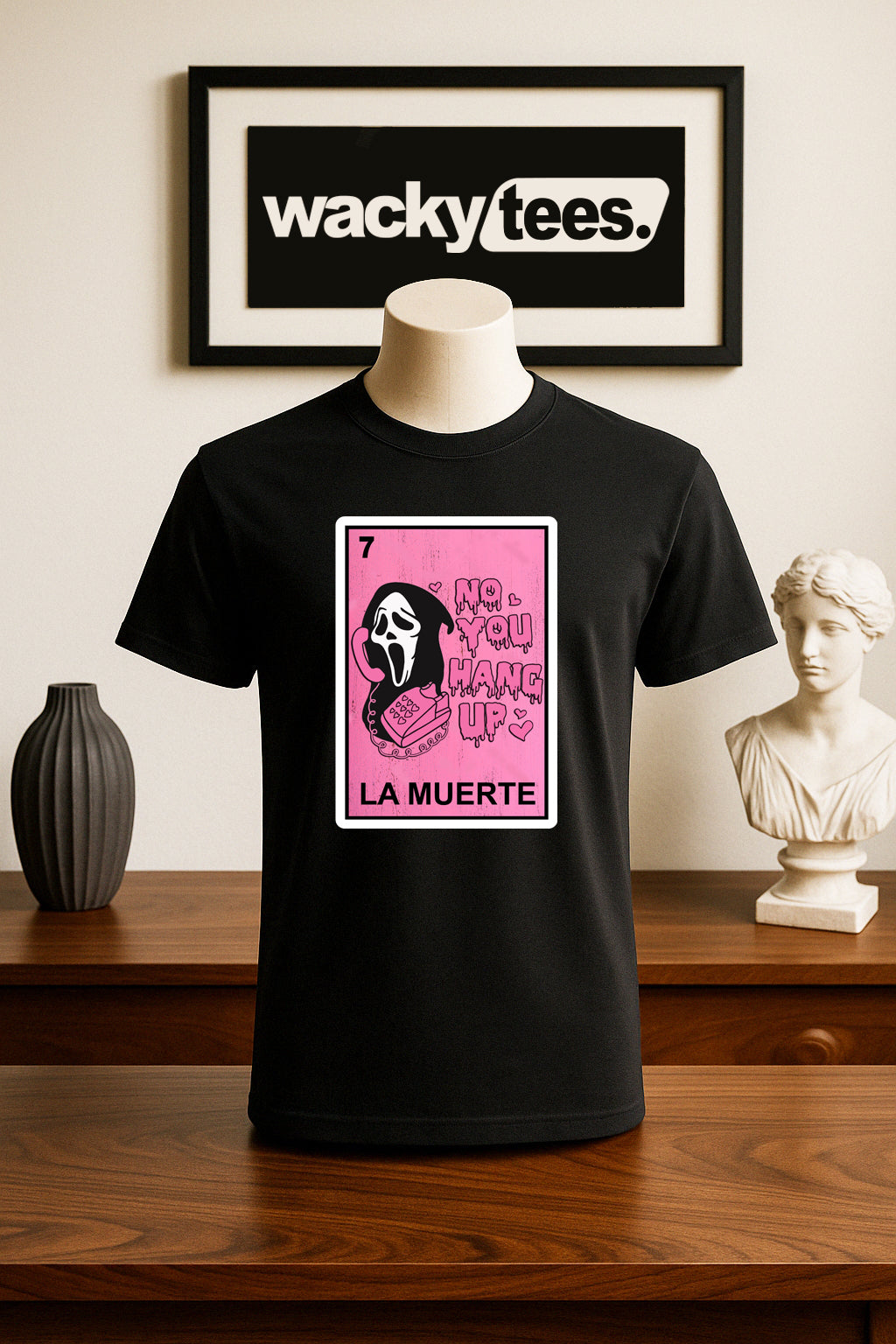 La Muerte Ghostface No You Hang up Loteria Mexican Bingo Graphic Tee Shirt