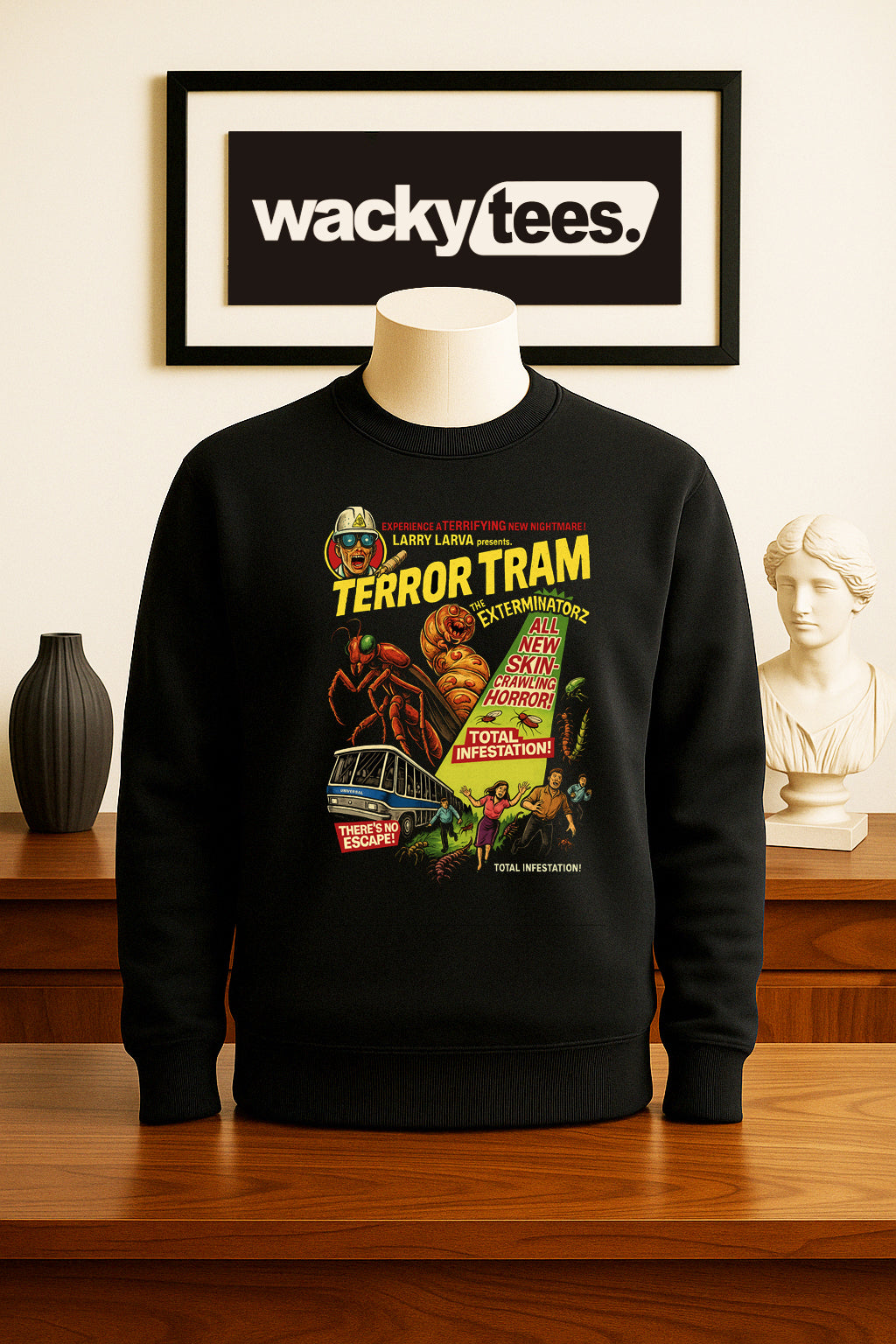 Larry Larva Terror Tram Crawling Horror No Escape Halloween Graphic Tee Shirt