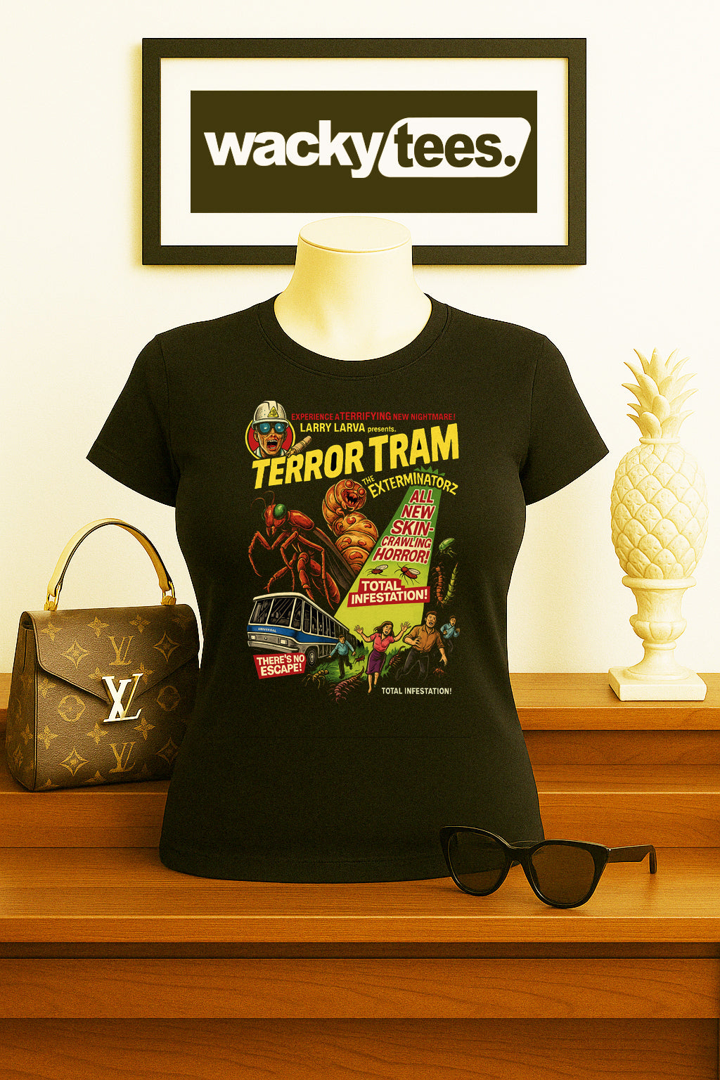 Larry Larva Terror Tram Crawling Horror No Escape Halloween Graphic Tee Shirt
