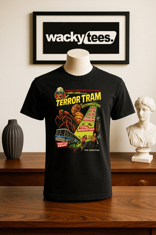 Larry Larva Terror Tram Crawling Horror No Escape Halloween Graphic Tee Shirt