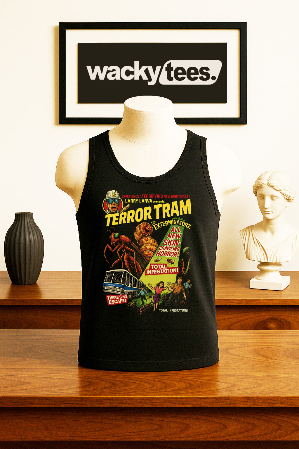 Larry Larva Terror Tram Crawling Horror No Escape Halloween Graphic Tee Shirt