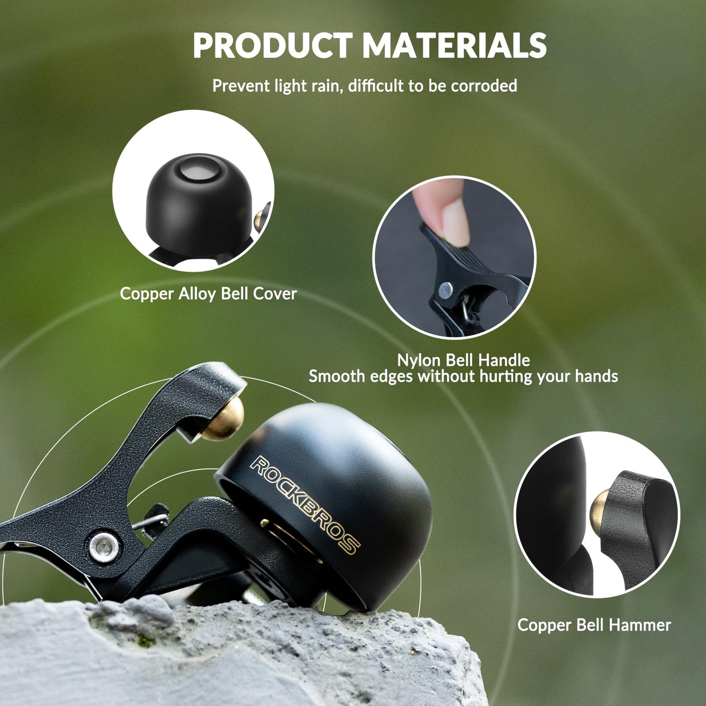 ROCKBROS Copper Alloy Bike Bell Clear Loud 100dB Sound, Sturdy Bell for Handlebars