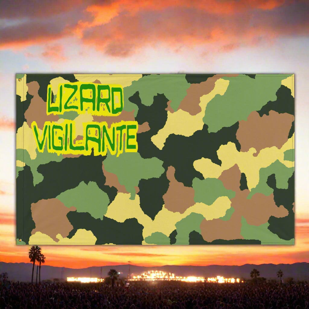 Lizard Vigilante Logoo Camo Flag with Yellow and Green - Lizard Vigilante