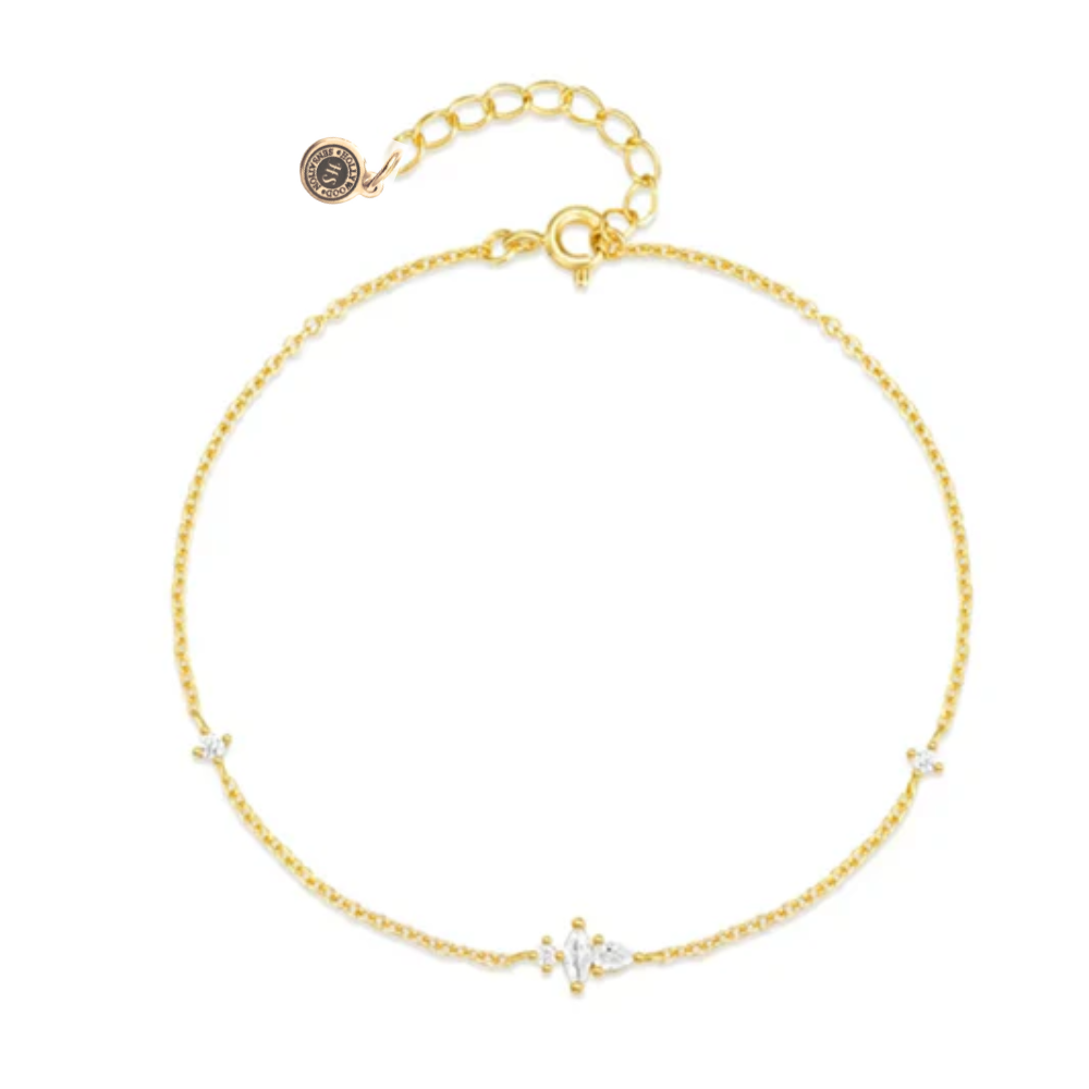 Lunar Bliss Dainty Cable Chain Bracelet with Marquise, Pear, and Round Cut Cubic Zirconia Accents
