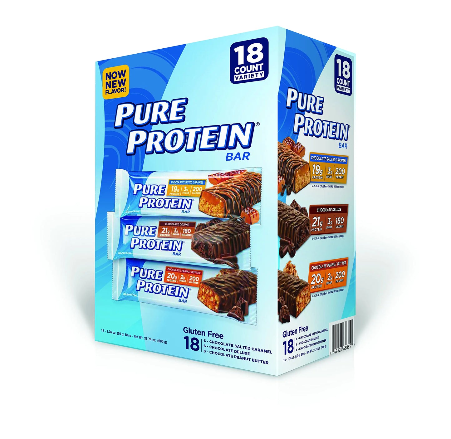 Pure Protein Bar Chocolate Peanut Butter/ Salted Caramel/Chocolate Deluxe 18 Count