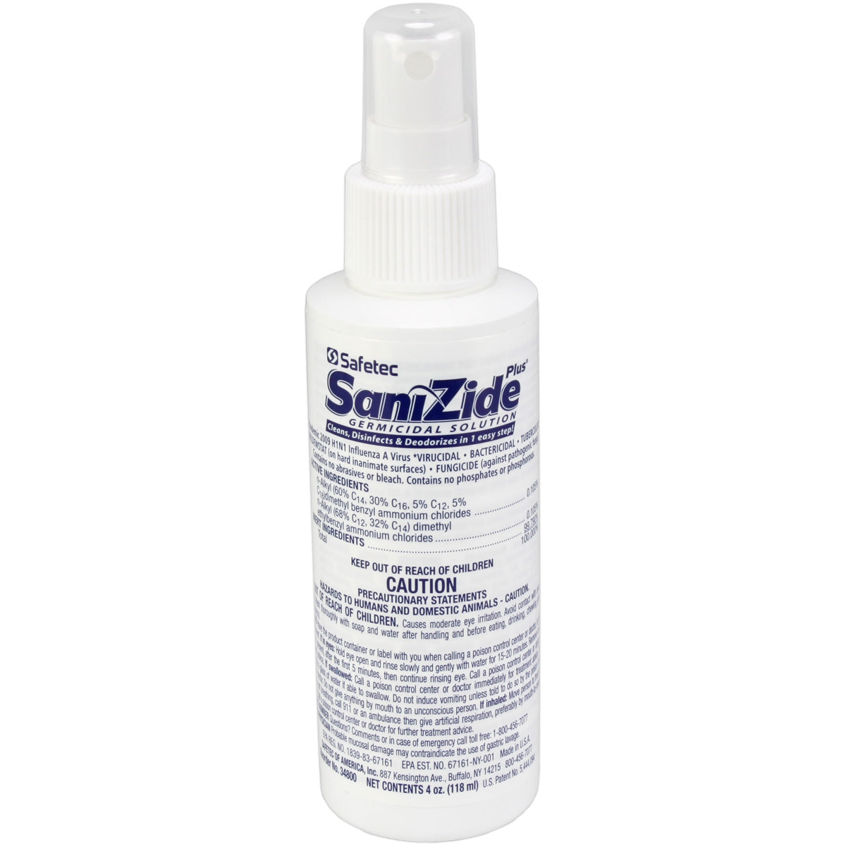 Sanizide Plus environmental surface germicidal solution, 4 oz. plastic bottle with pump spray, 1 ea.