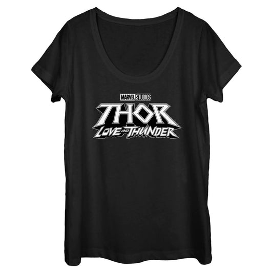 Marvel Black Logo Womens Scoop Neck T Shirt