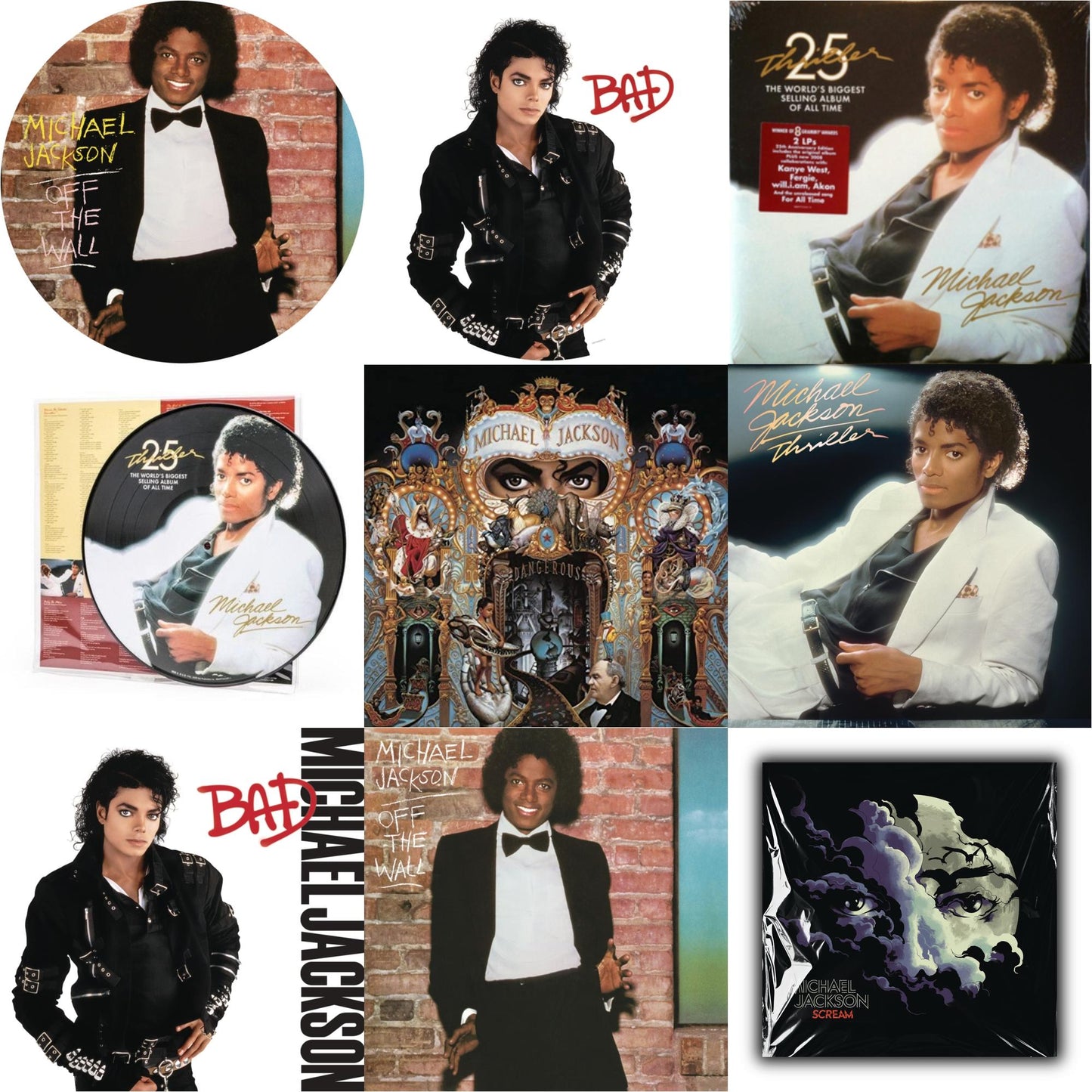 Michael Jackson - Off The Wall (Picture Disc) & Bad (Picture Disc) & Thriller (25Th Anniversary Edition/2LP/180G/Gatefold) & Thriller (Picture Disc) & Dangerous (180G/2LP) & Thriller (140G/Gatefold) & Bad (140G/Gatefold) & Off The Wall