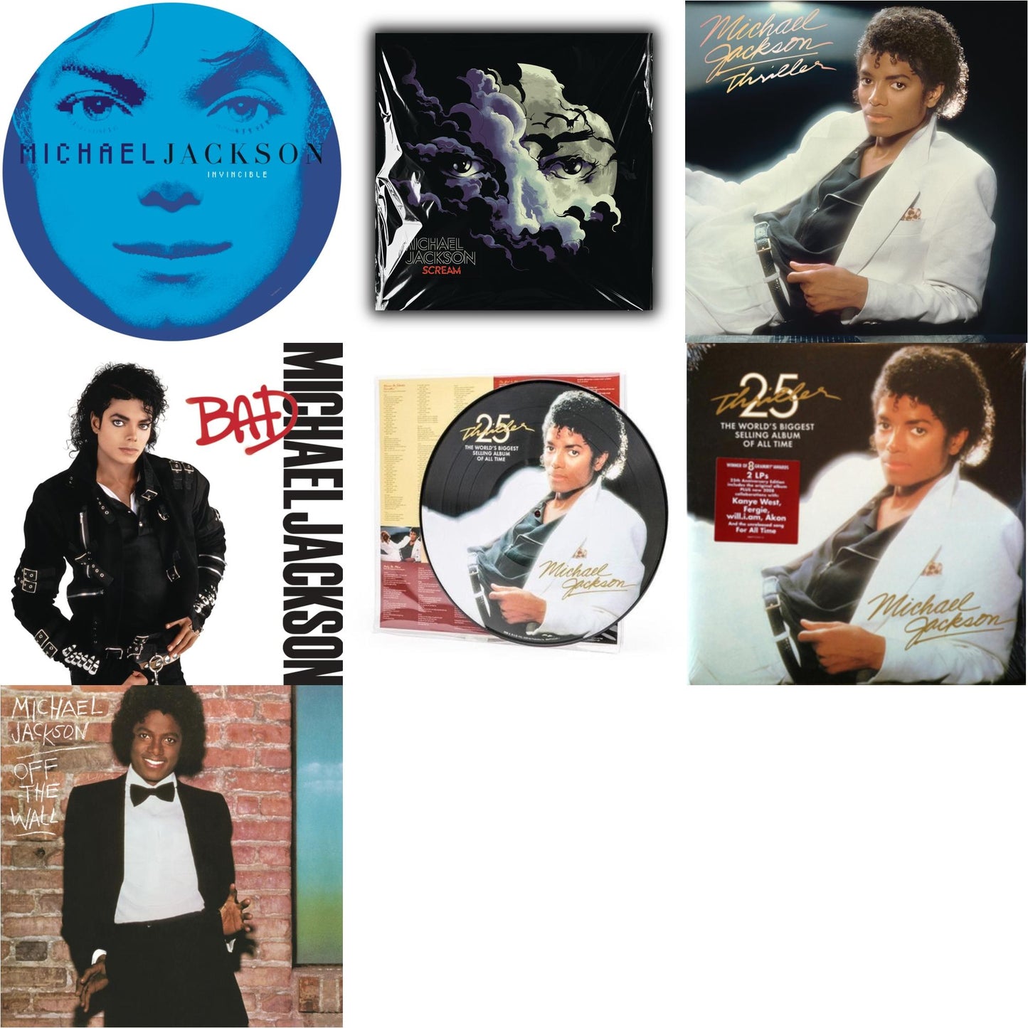 Invincible (2LP/Picture Disc) & Thriller (25Th Anniversary Edition/2LP/180G/Gatefold) & Thriller (Picture Disc) & Thriller (140G/Gatefold) & Bad (140G/Gatefold) & Off The Wall (140G/Gatefold) & Michael Jackson - Scream (2LP) (New LP Vinyl)