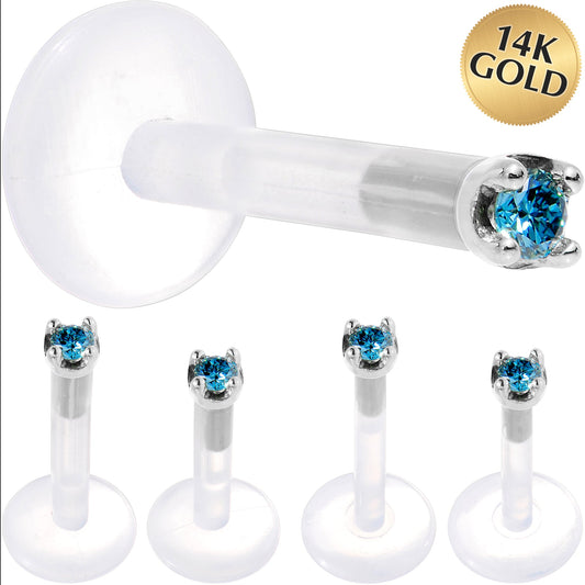 Solid 14K White Gold 1.5mm Genuine Blue Diamond Bioplast Push in Monroe