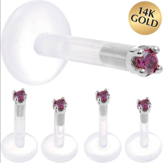 Solid 14K White Gold 1.5mm Genuine Purple Diamond Bioplast Push in Monroe