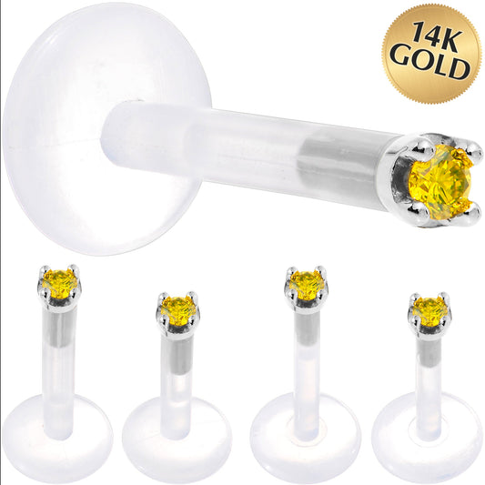 Solid 14K White Gold 1.5mm Genuine Yellow Diamond Bioplast Push in Monroe