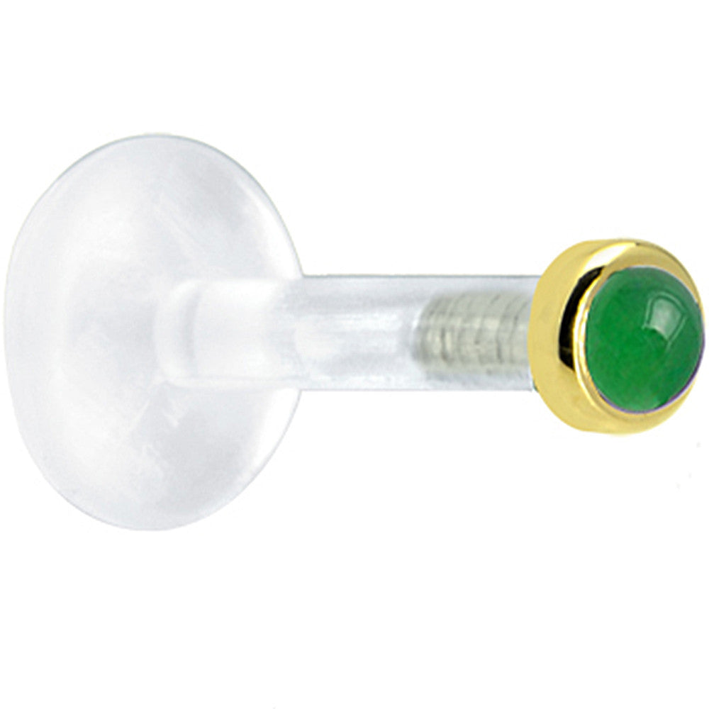 Solid 14K Yellow Gold 2mm Genuine Jade Bioplast Push in Monroe